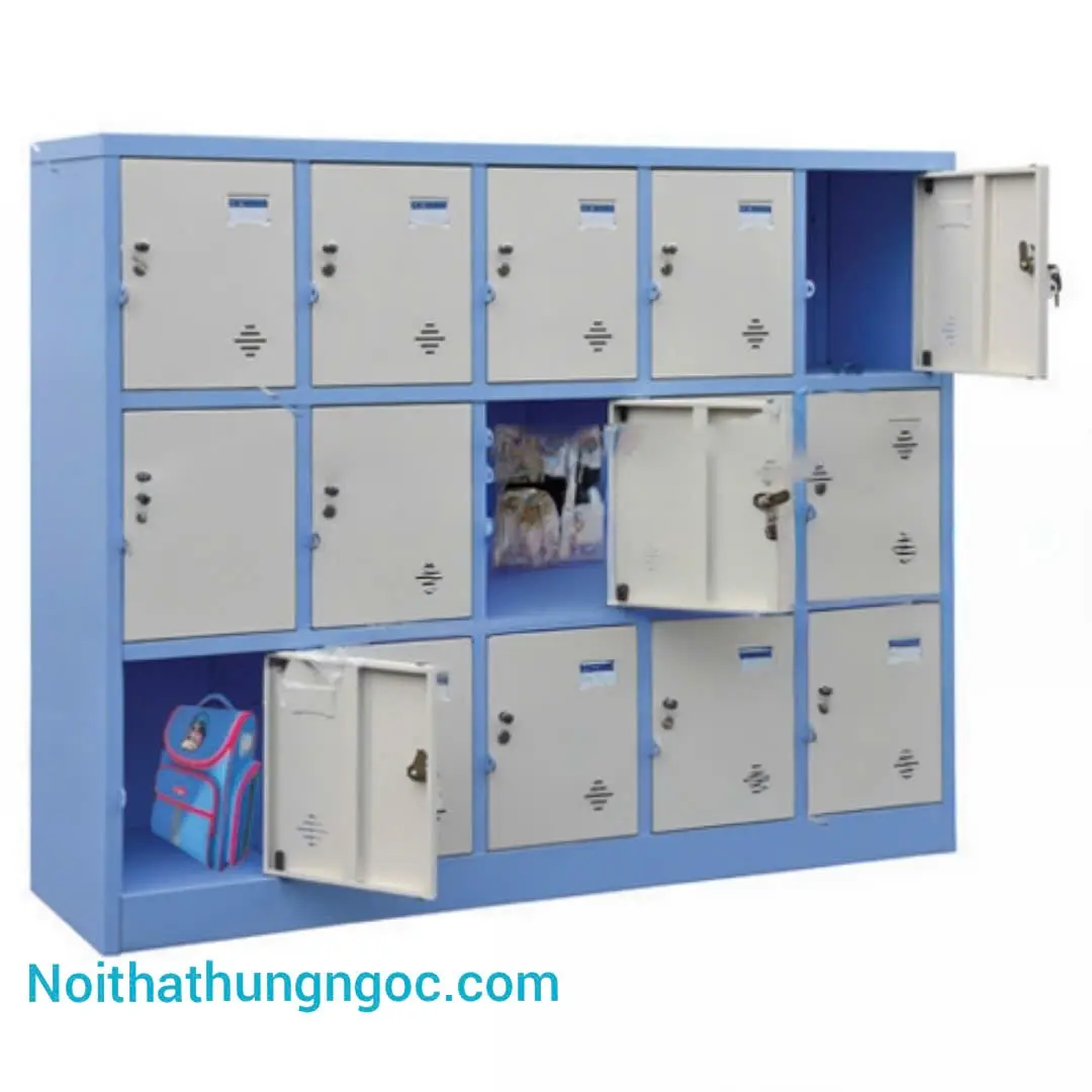 Nội thất Hùng Ngọc - Tủ Locker Sắt 15 Ngăn Màu Xanh Cao Cấp - HN213