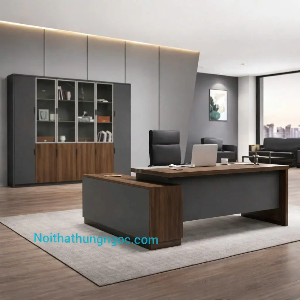 Nội thất Hùng Ngọc - Bàn Giám Đốc Hiện Đại Kèm Tủ Phụ-HN1111
