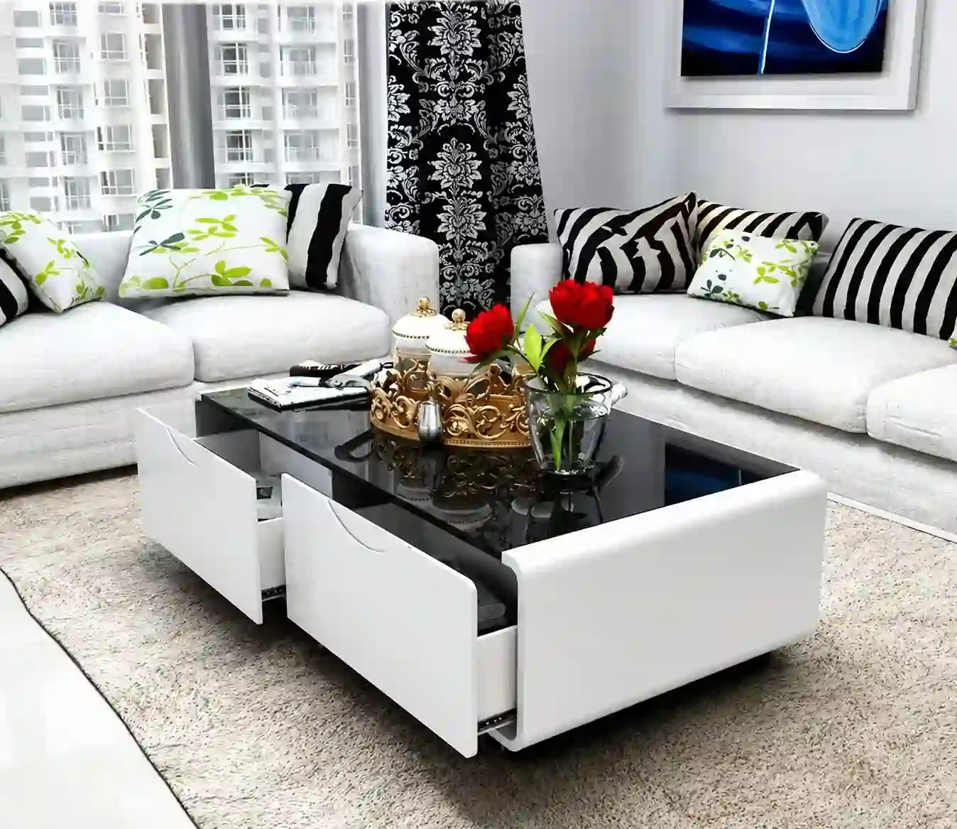 Ảnh thực tế Bàn Kính Hai Ngăn HN130