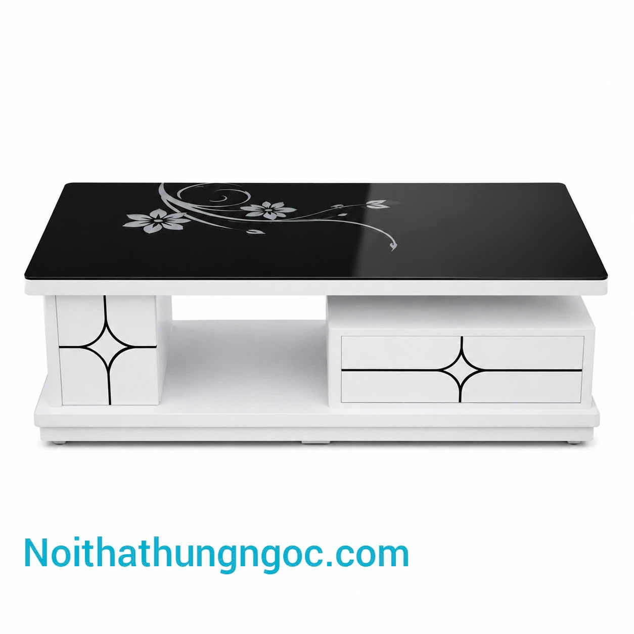 Nội thất Hùng Ngọc - Bàn Trà HN128 mặt kính hoa văn hiện đại