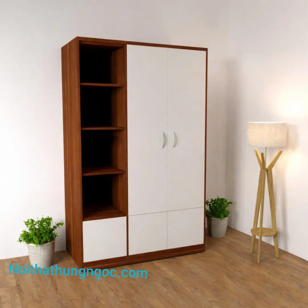Tủ quần áo gỗ 2 cánh phối màu HN903 cho phòng ngủ hiện đại