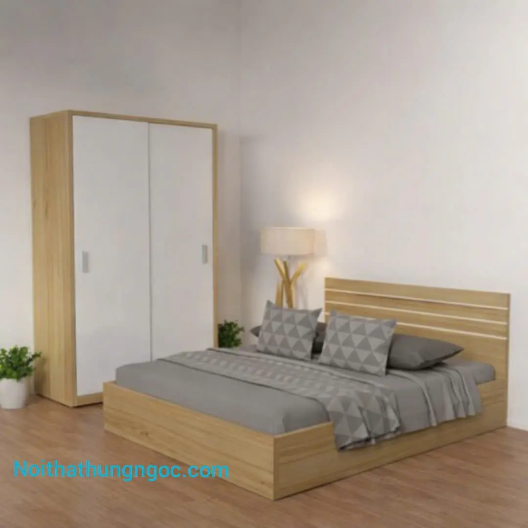 Hình ảnh thực tế Giường Gỗ Công Nghiệp 9223 Kẻ Chỉ Trắng - HN1503