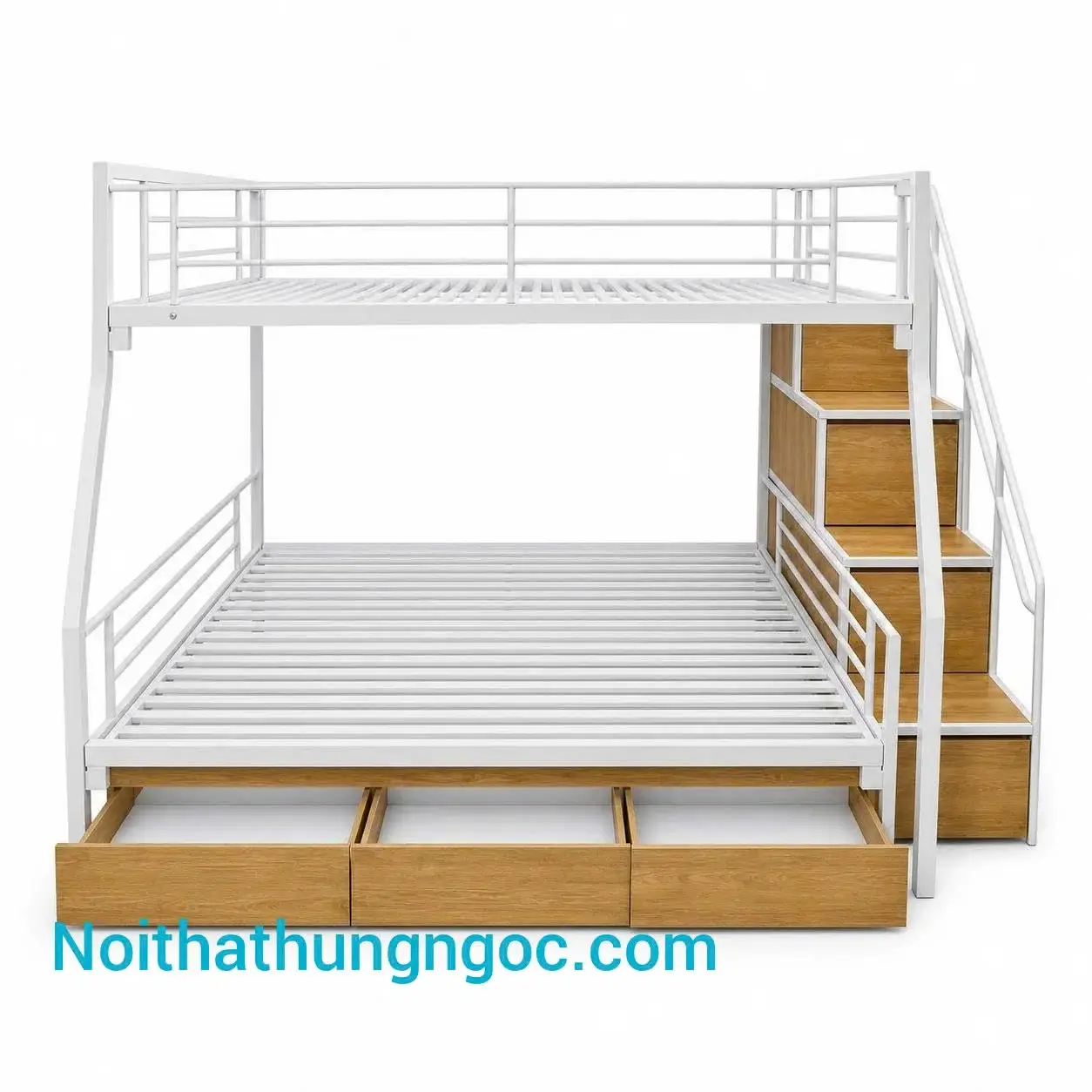 Nội thất Hùng Ngọc - Giường Sắt Tầng Cầu Thang Hộp Và Ngăn Kéo 1m6/1m2 HN419