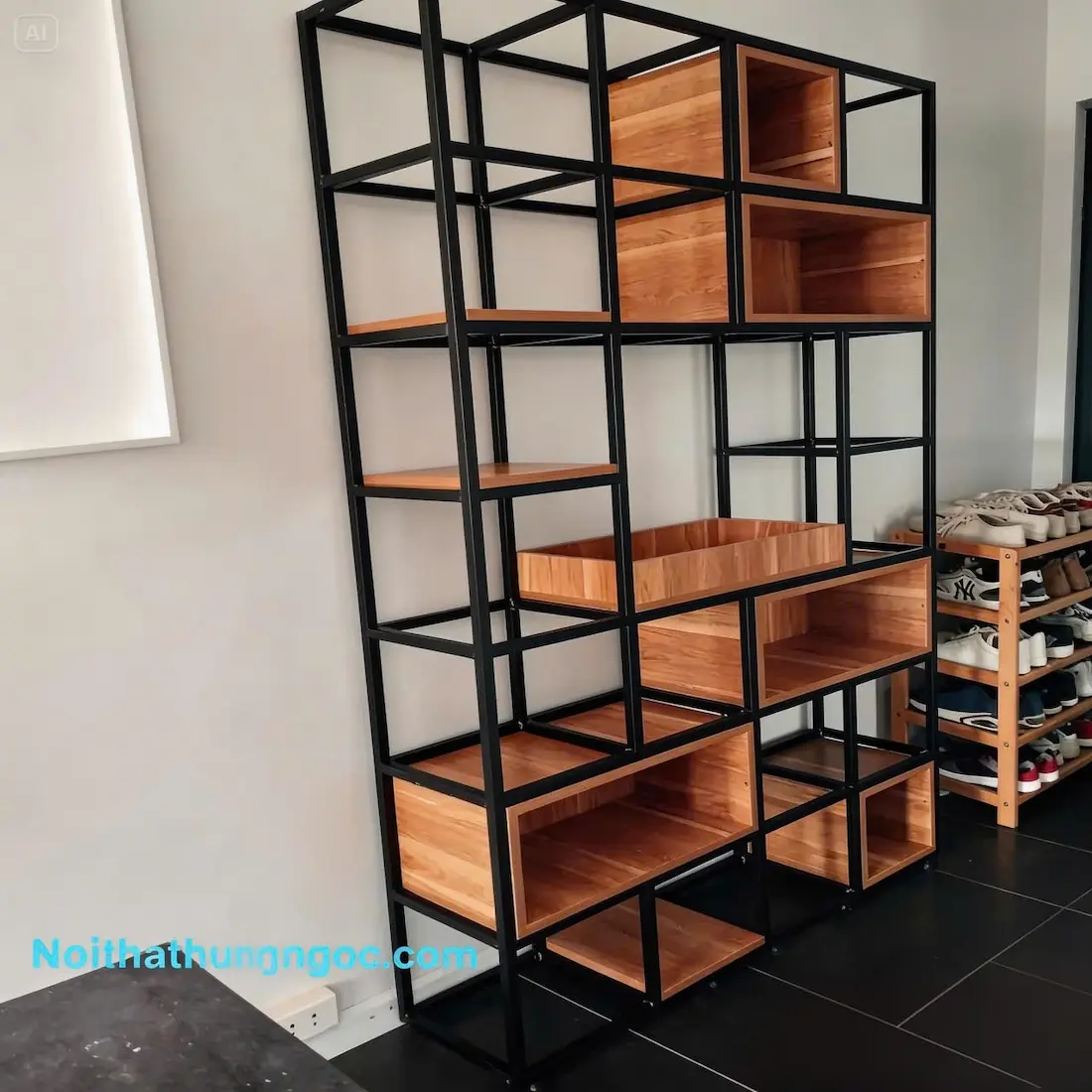 Ảnh thực tế Kệ Trang Trí Khung Sắt Gỗ MDF - HN1602