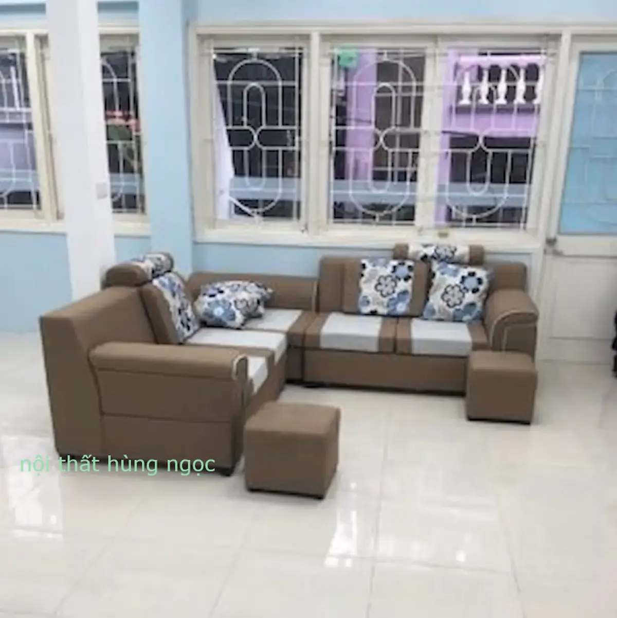 Nội thất Hùng Ngọc - Sofa Góc 2 Lớp Đệm Nỉ Cao Cấp HN111