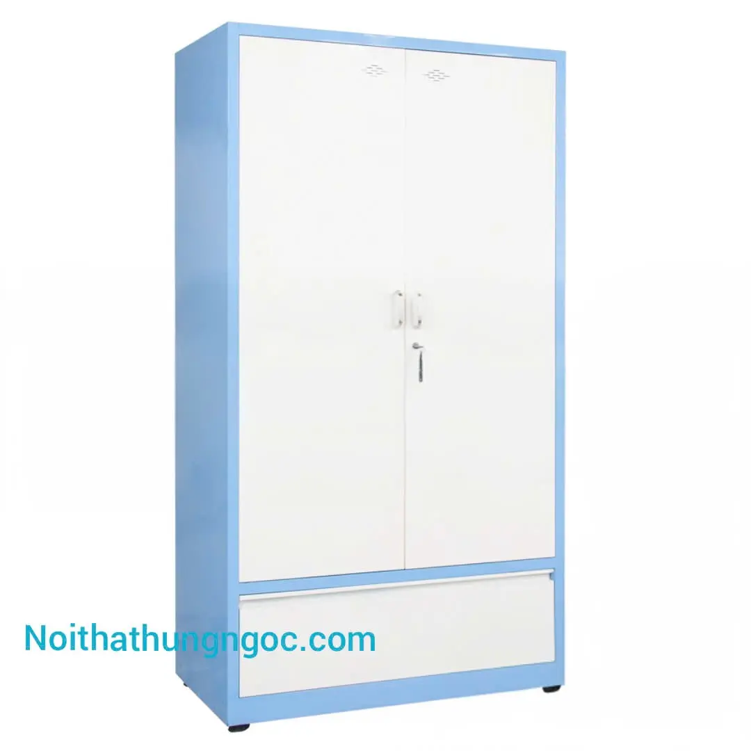 Hình ảnh thực tế Tủ Sắt Quần Áo 2 Cánh Trắng Xanh - HN909