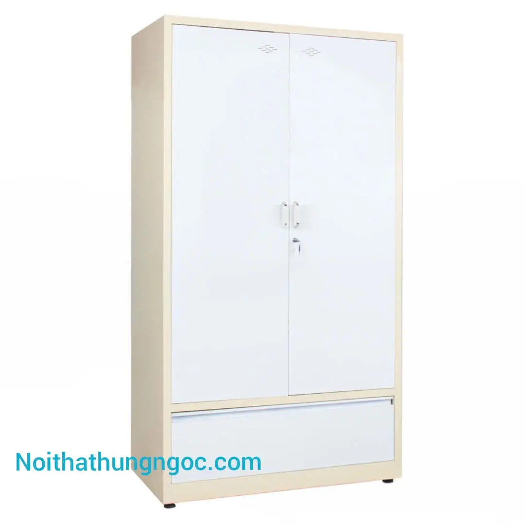 Hình ảnh thực tế Tủ Sắt Quần Áo 2 Cánh Trắng Vàng - HN910