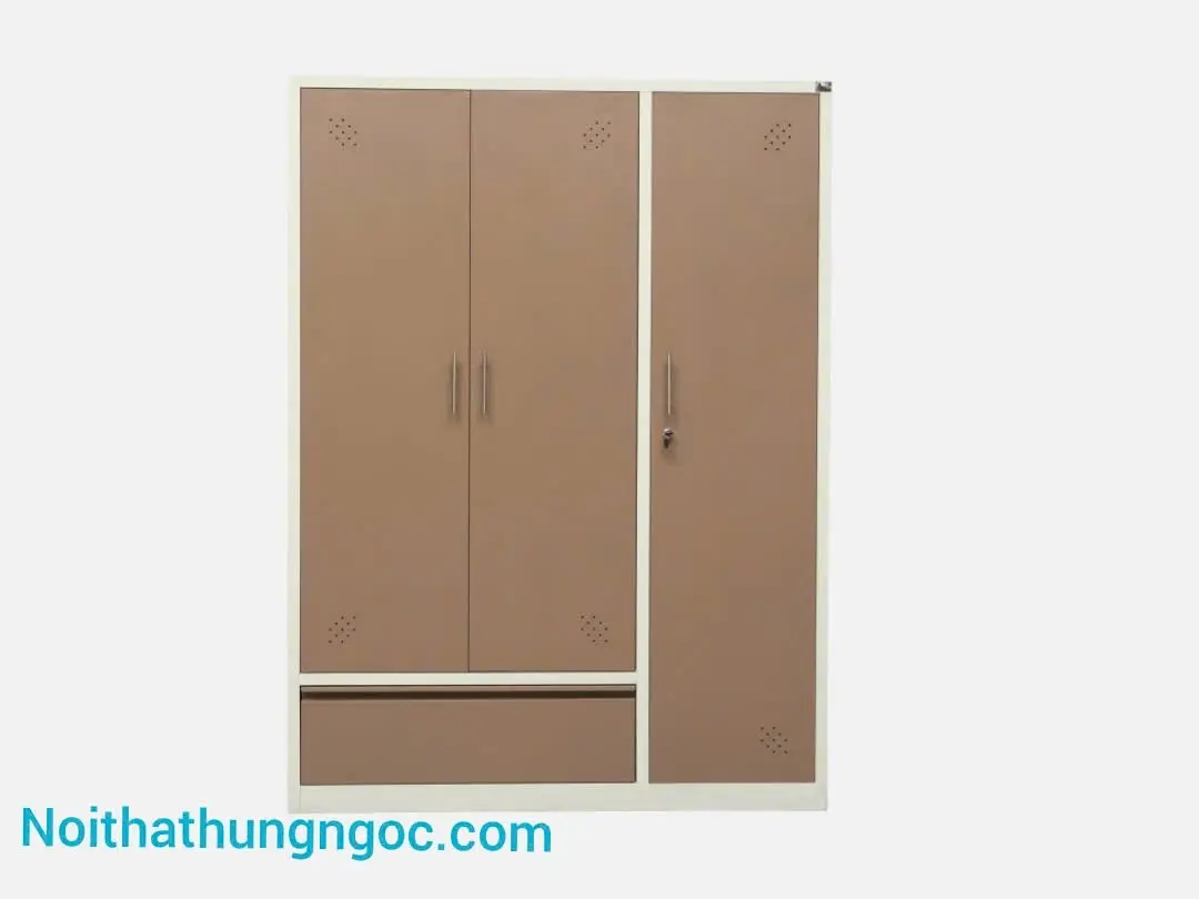 Nội thất Hùng Ngọc - Tủ Sắt Quần Áo 3 Cánh Trắng Nâu - HN911